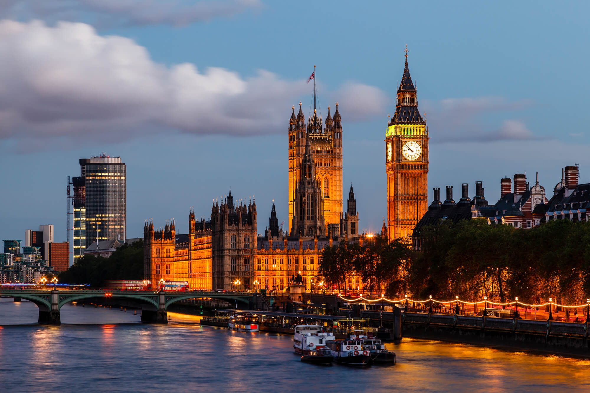 Big Ben and Westminster Bridge at night