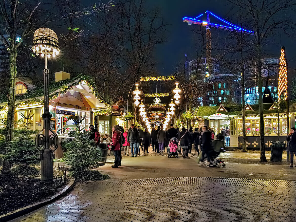 Denmark Christmas, market, night, lights