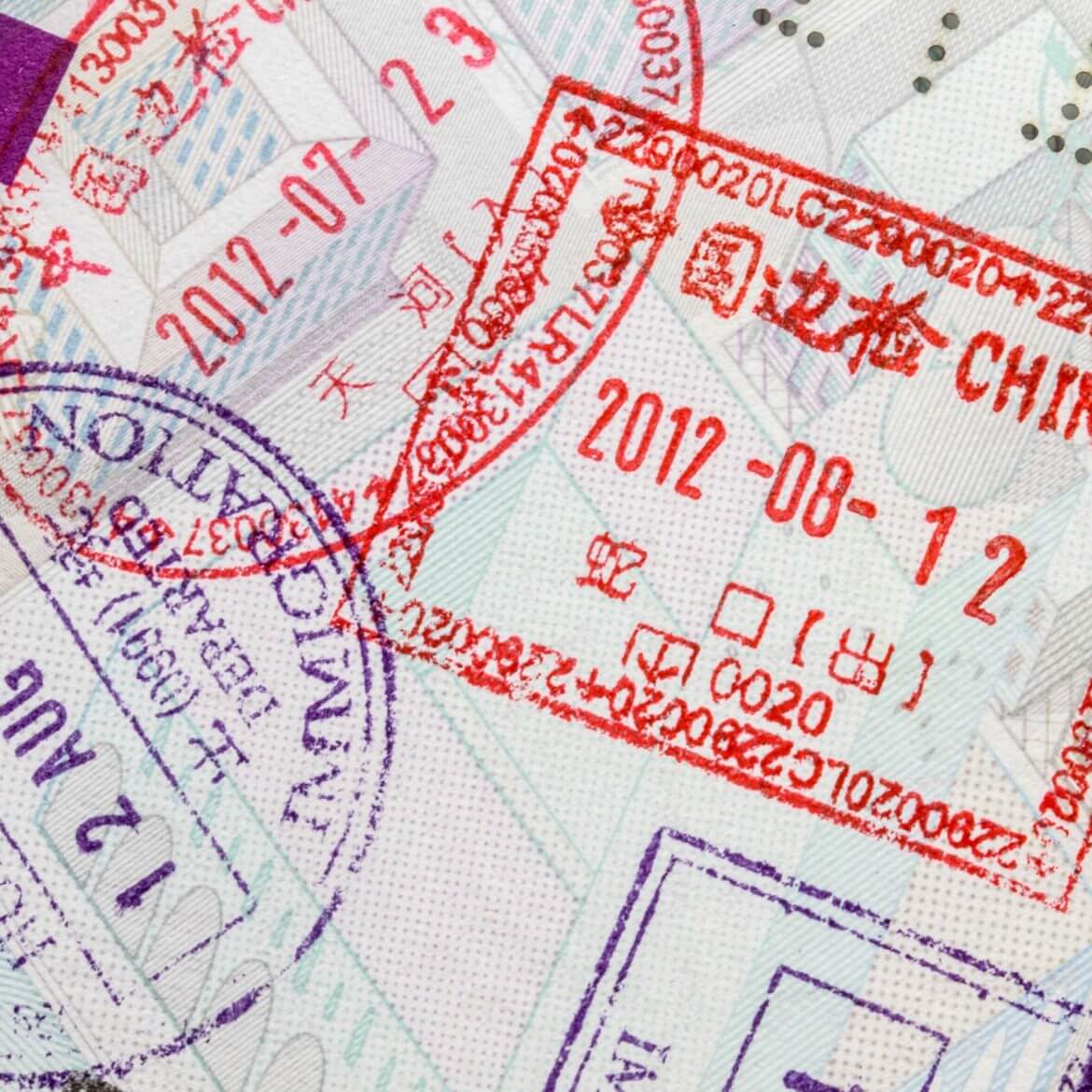 travel documents stamped