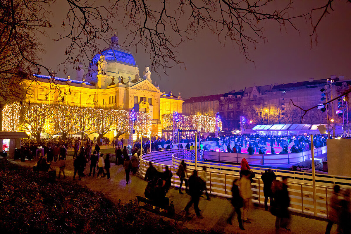 Zagreb ice skating Christmas lights