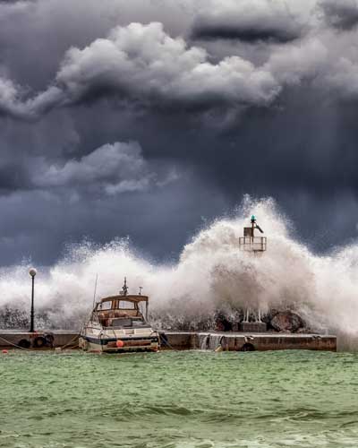 docks boat storm dark clouds