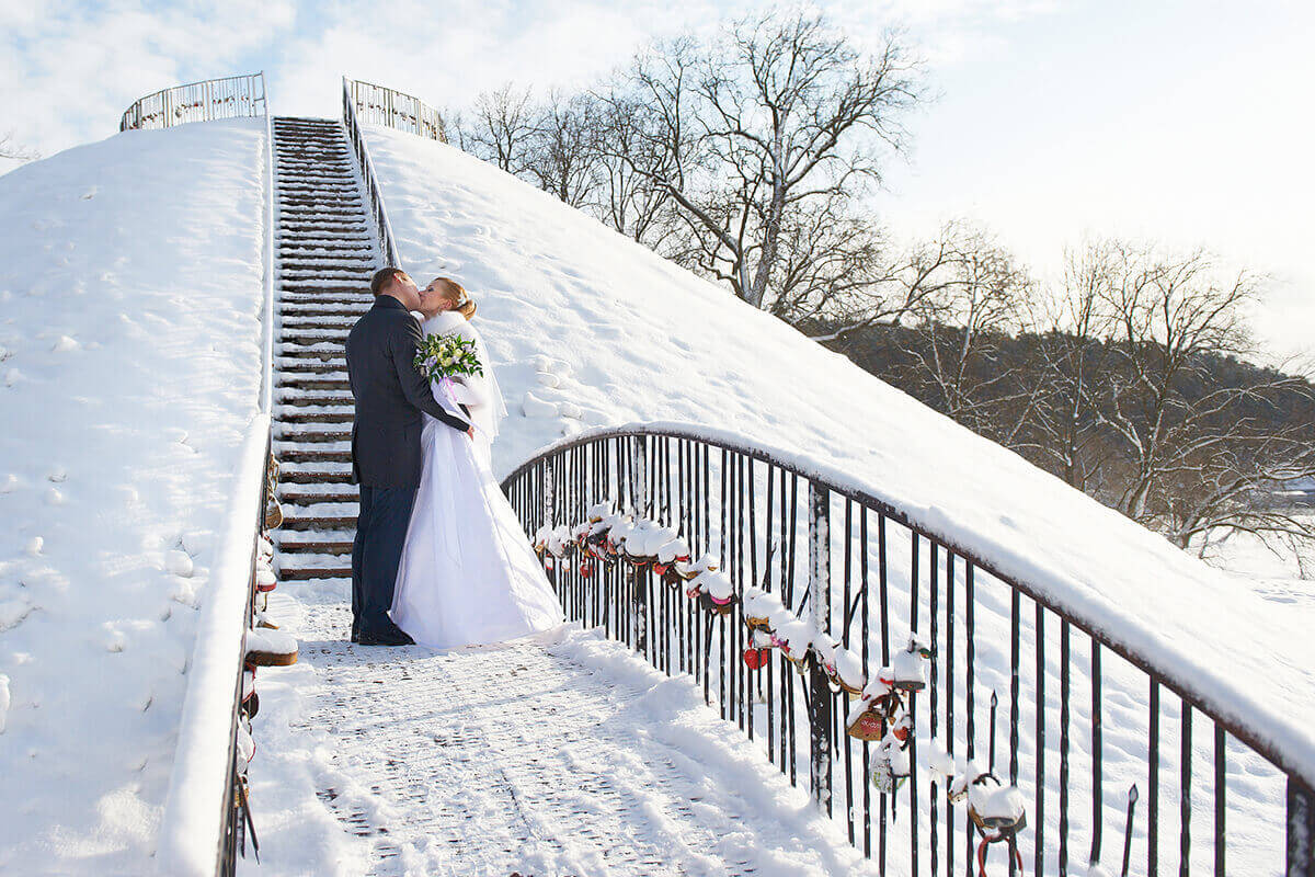 bride and groom kissing